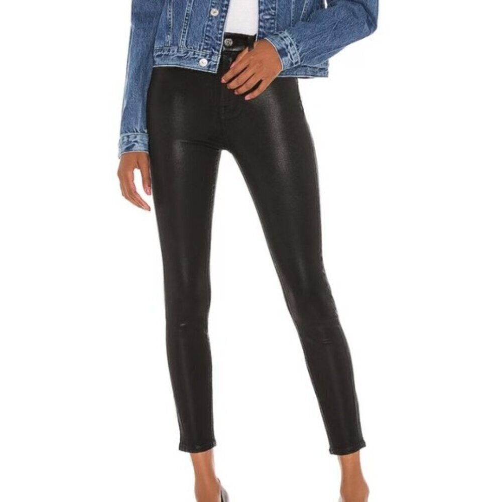 7 For All Mankind The High Waist Ankle Skinny Faux Leather With Faux Pockets M